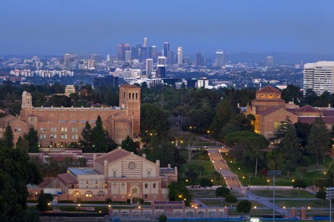 UCLA at dusk, L.A. skyline